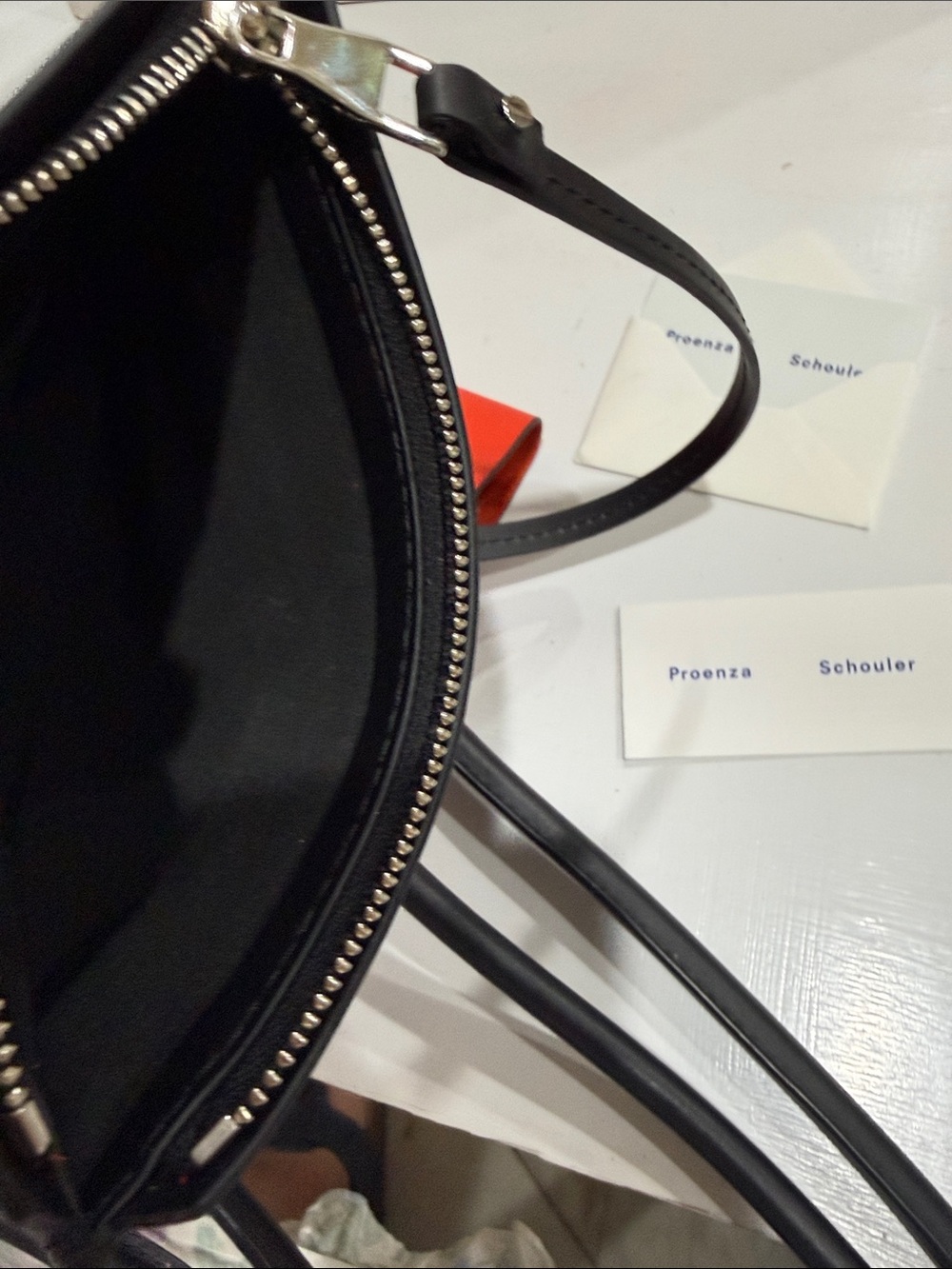 Proenza Schouler Orange Tote Calfskin Bag Snap Closure with Black Wrist Pouch - Picture 9 of 14